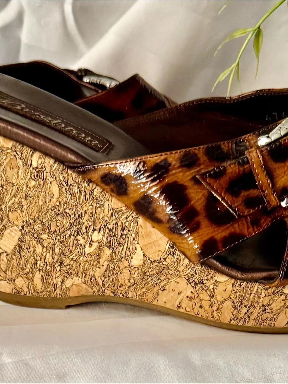 Vintage Y2K Brighton Leopard Print Cork Wedge Sandals - Women
